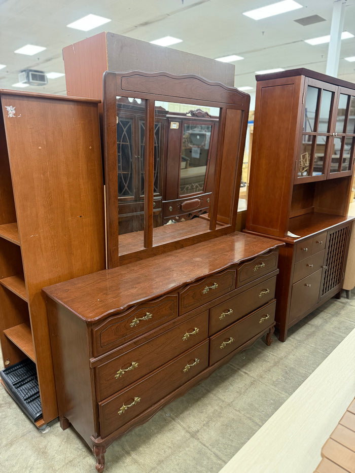 Dark Reddish Brown Dresser w/ Mirror