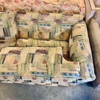 88-Inch Wide Green Patterned Sofa