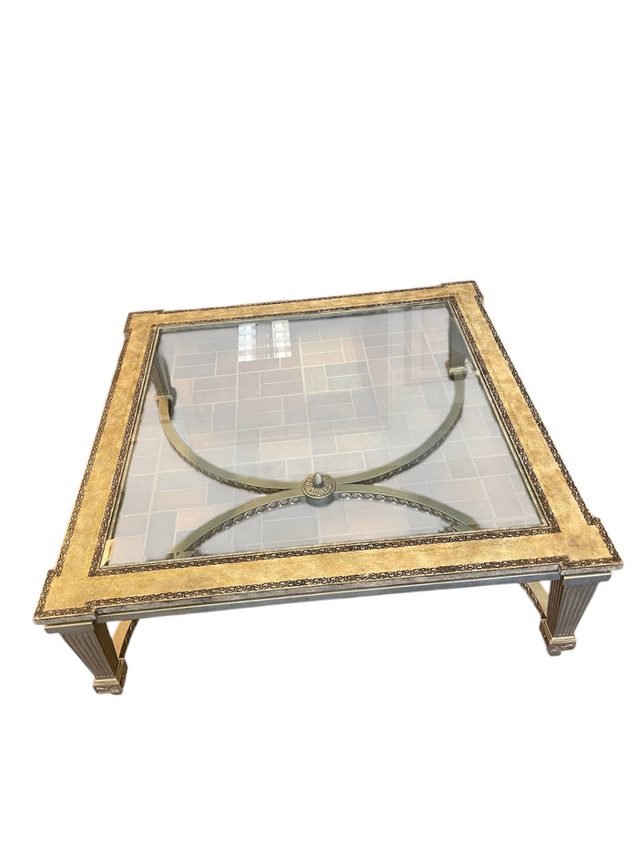 Square Beveled Glass Wood Coffee Table