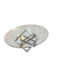 Round Glass Coffee Table with Square Metal Base