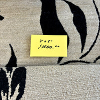 3x5-ft Floral Handmade Rug, Black on Beige, 100% Wool, 248