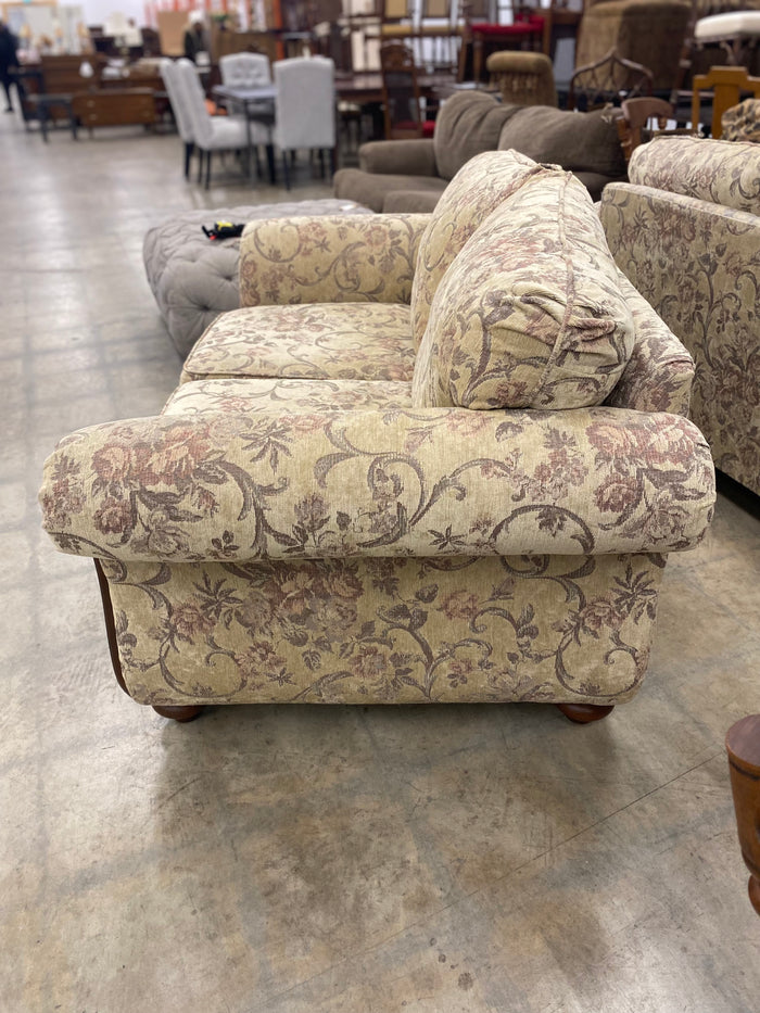 Floral And Dark Wood Loveseat