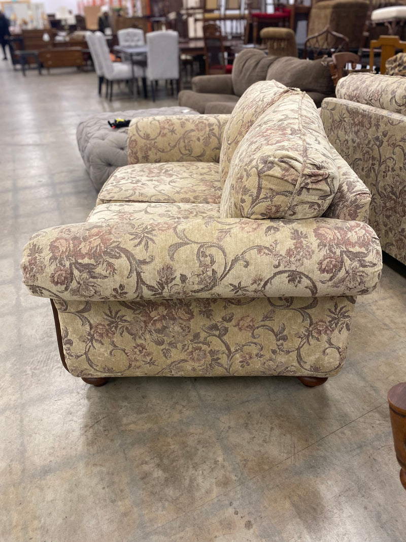Floral And Dark Wood Loveseat
