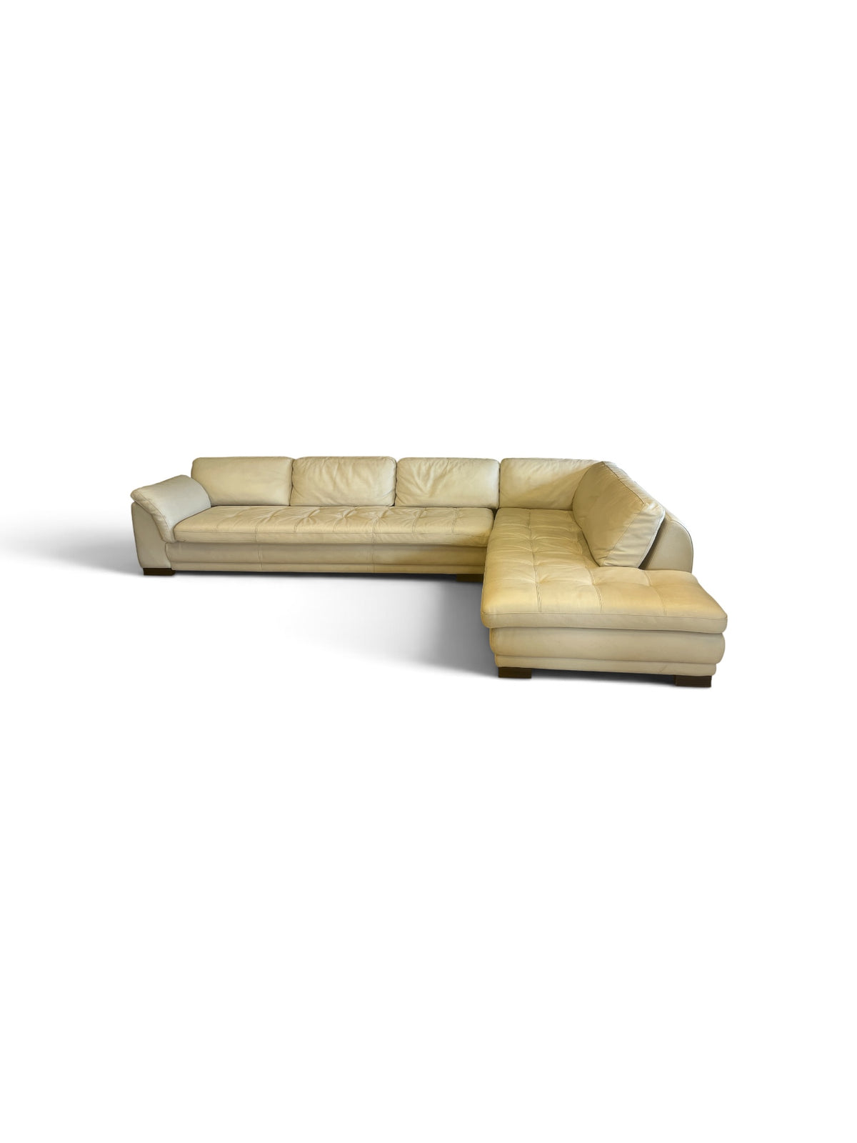 Roche Bobois Cream Leather Sectional Sofa w/ Chaise