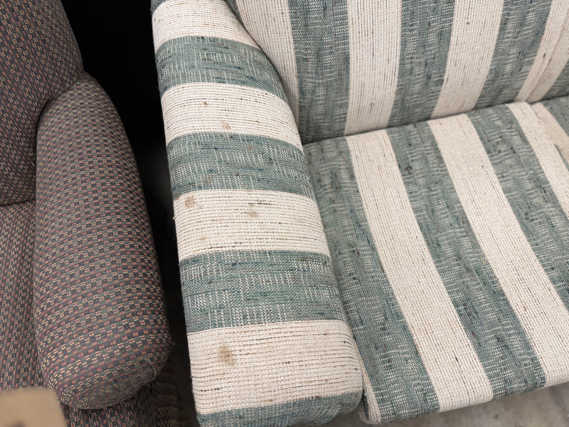 White and Green Striped Fabric Loveseat