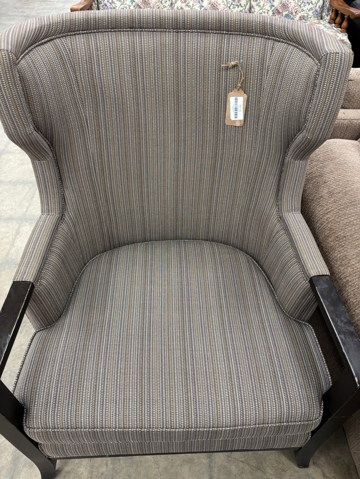 Striped Armchair with Wooden Arms and Legs
