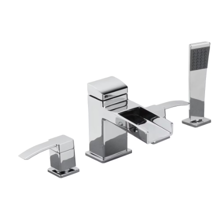 Pfister Kamato 2-Handle 4-Hole Polished Chrome Roman Tub Faucet/Bathtub Faucet with Handheld Shower Head