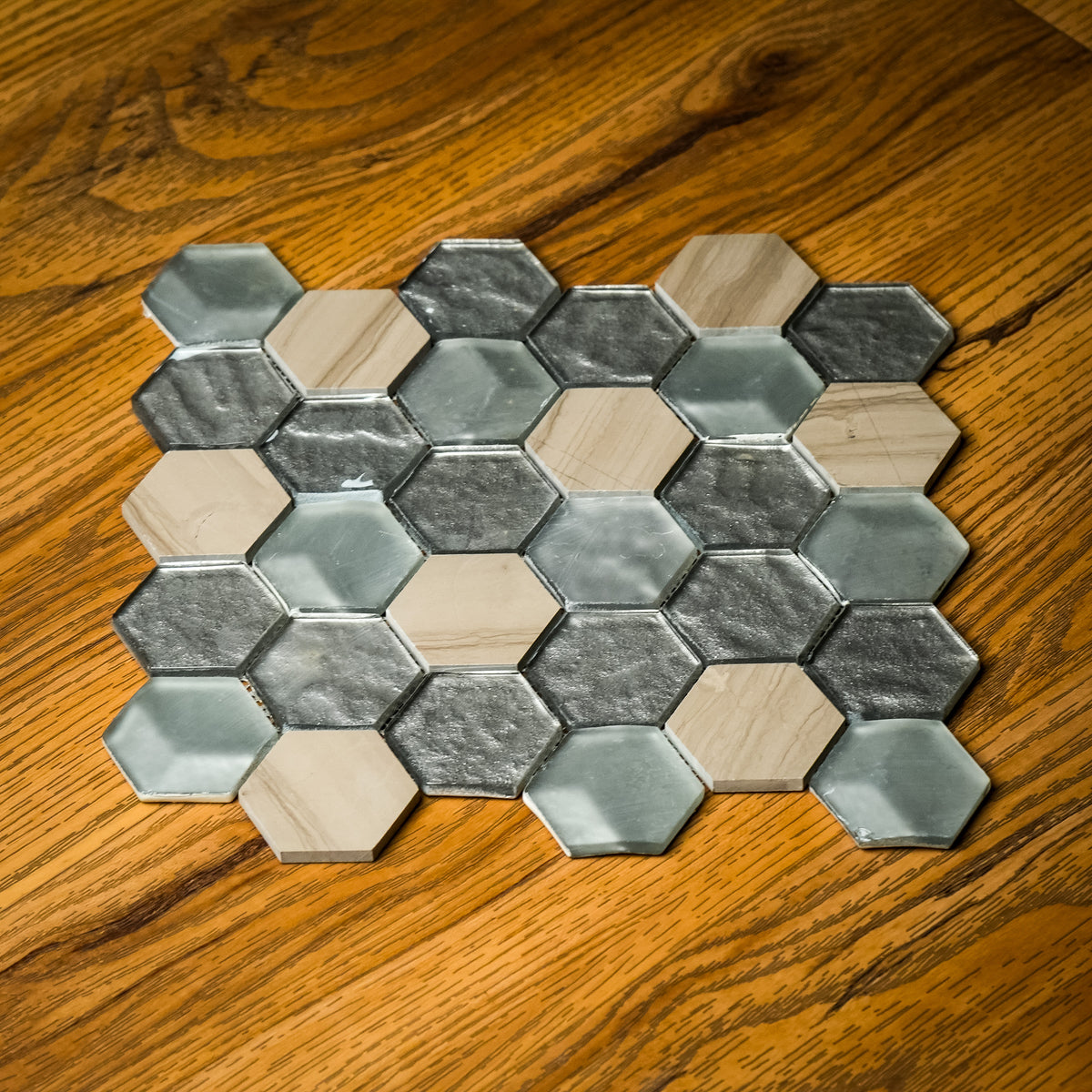 1.875" Hexagon Glossy Glass and Stone Mosaic Tile – 10 sq. ft. (10 per box)