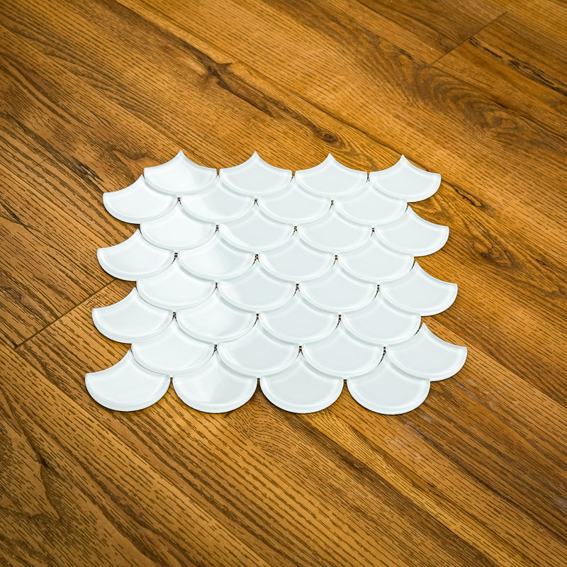 12" x 12" ES58 Fan Superwhite Gloss Glass Mosaic Tiles  10 sq. ft. (10 per box)