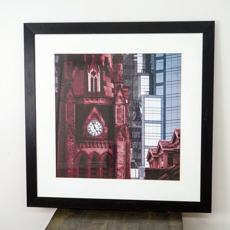 35 in x 35 in Framed Photo Of The Old City Hall Clock Tower