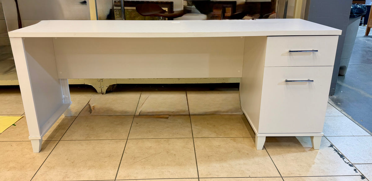 Sleek Modern White Executive Office Desk with Built-in Storage Pedestal
