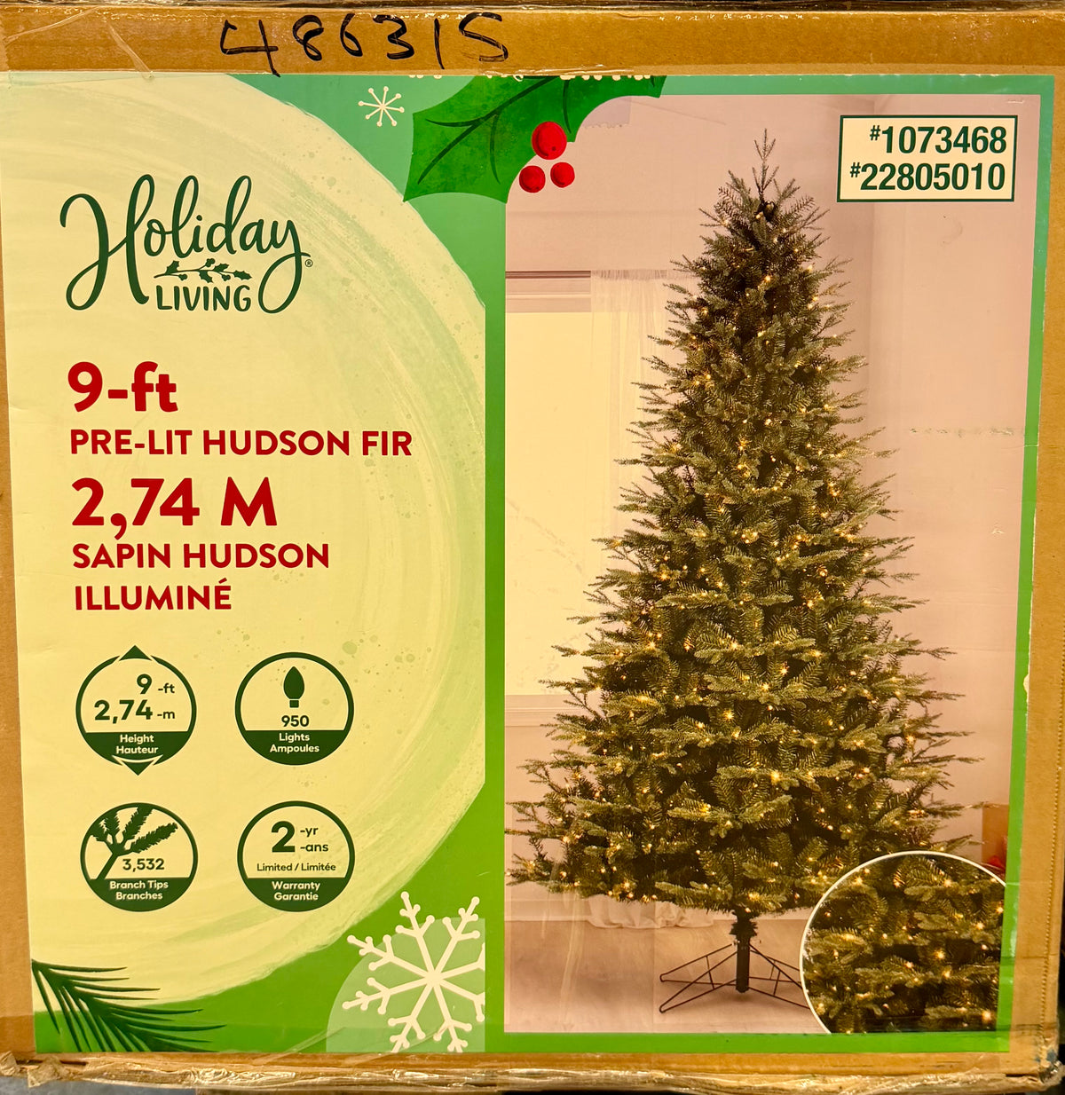 9 Foot Pre-Lit Hudson Fir artificial Christmas Tree