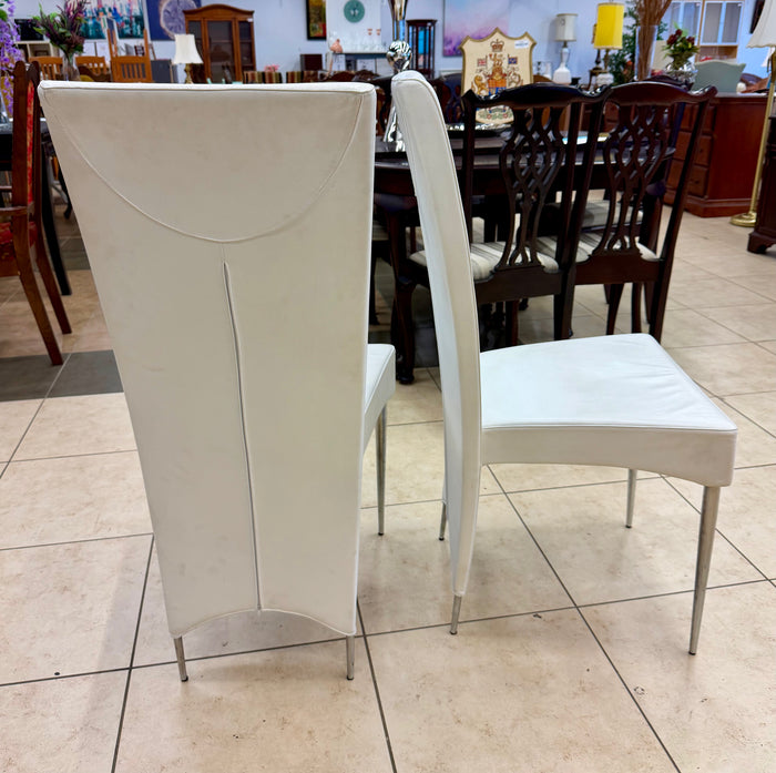 Sleek Modern White Genuine Leather High-Back Dining Chairs (Pair)