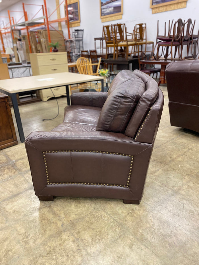 Brown Leather Sofa with Nail Head Trim Loveseat