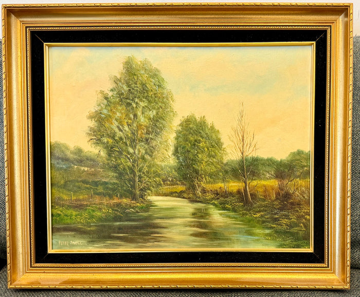 Serene English Countryside River Landscape Original Oil Painting by Listed British Artist Peter Snell