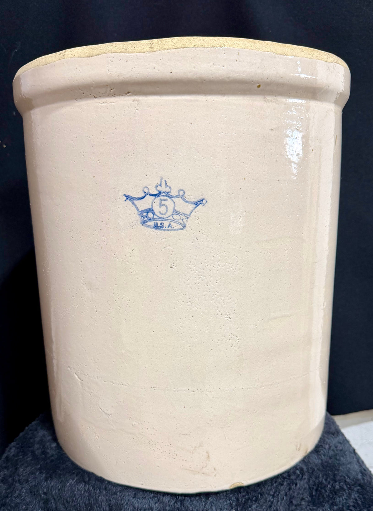 Vintage 5 Gallon Robinson Ransbottom Blue crown Stoneware Crock