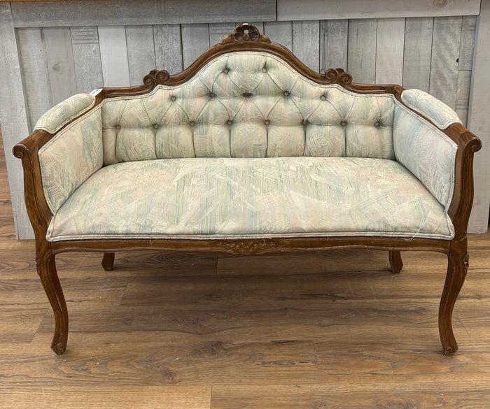 Small Silver-Beige Vintage Loveseat Sofa
