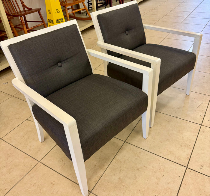 Pair of Mid-Century Inspired Off-White Frame Armchair with Charcoal Grey Tufted Upholstery