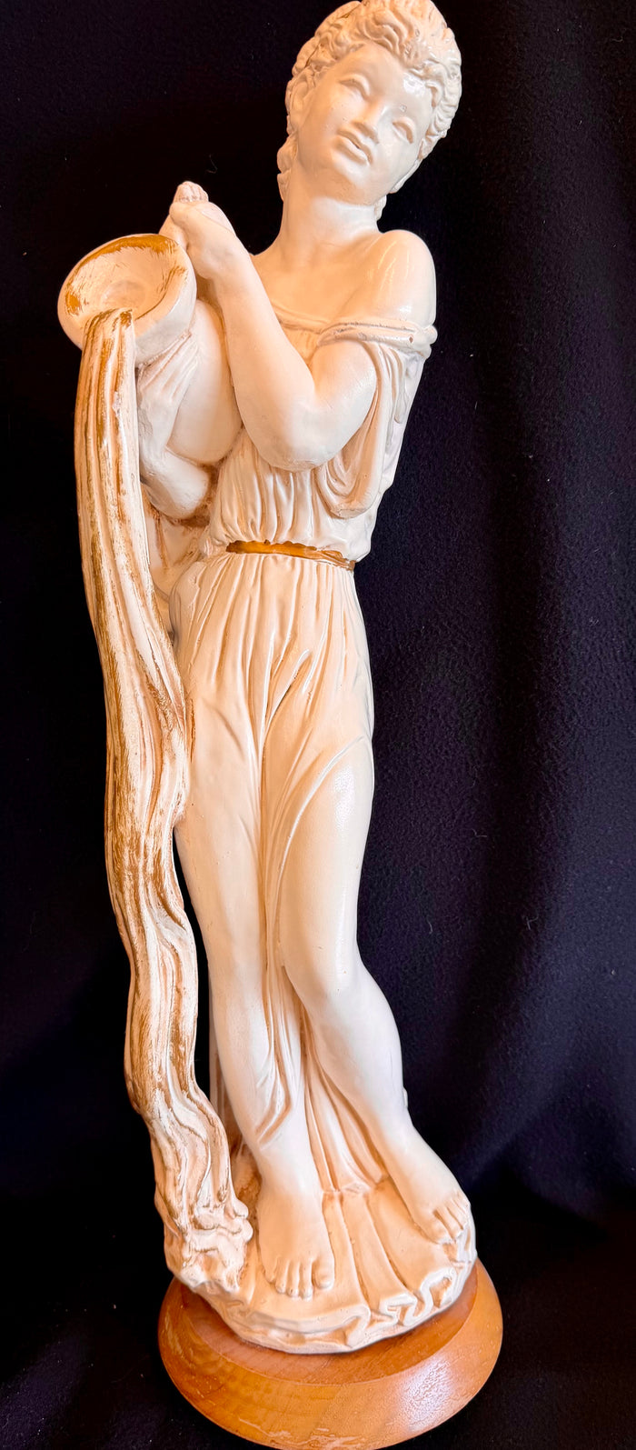 Vintage Grecian Maiden Water Bearer plaster/Resin Statue with Wooden Base