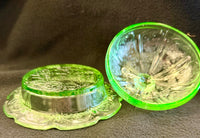 Glowing Vintage Uranium Glass Covered Cheese or Butter Dish