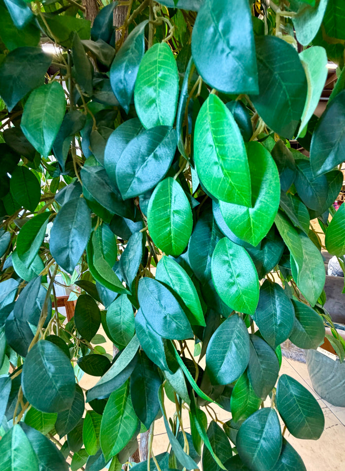 Lush Grand Artificial Ficus Tree in Greek Key Terracotta-Look Pot