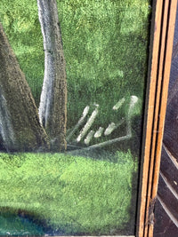 Vintage Velvet Velvet-Style Black Velvet Landscape Painting with Ornate Wooden Frame
