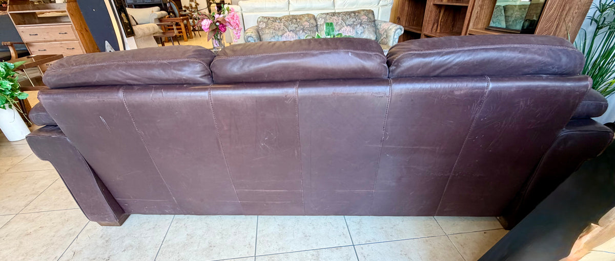 Richly Worn Espresso Leather: Classic Deep-Seated Statement Sofa