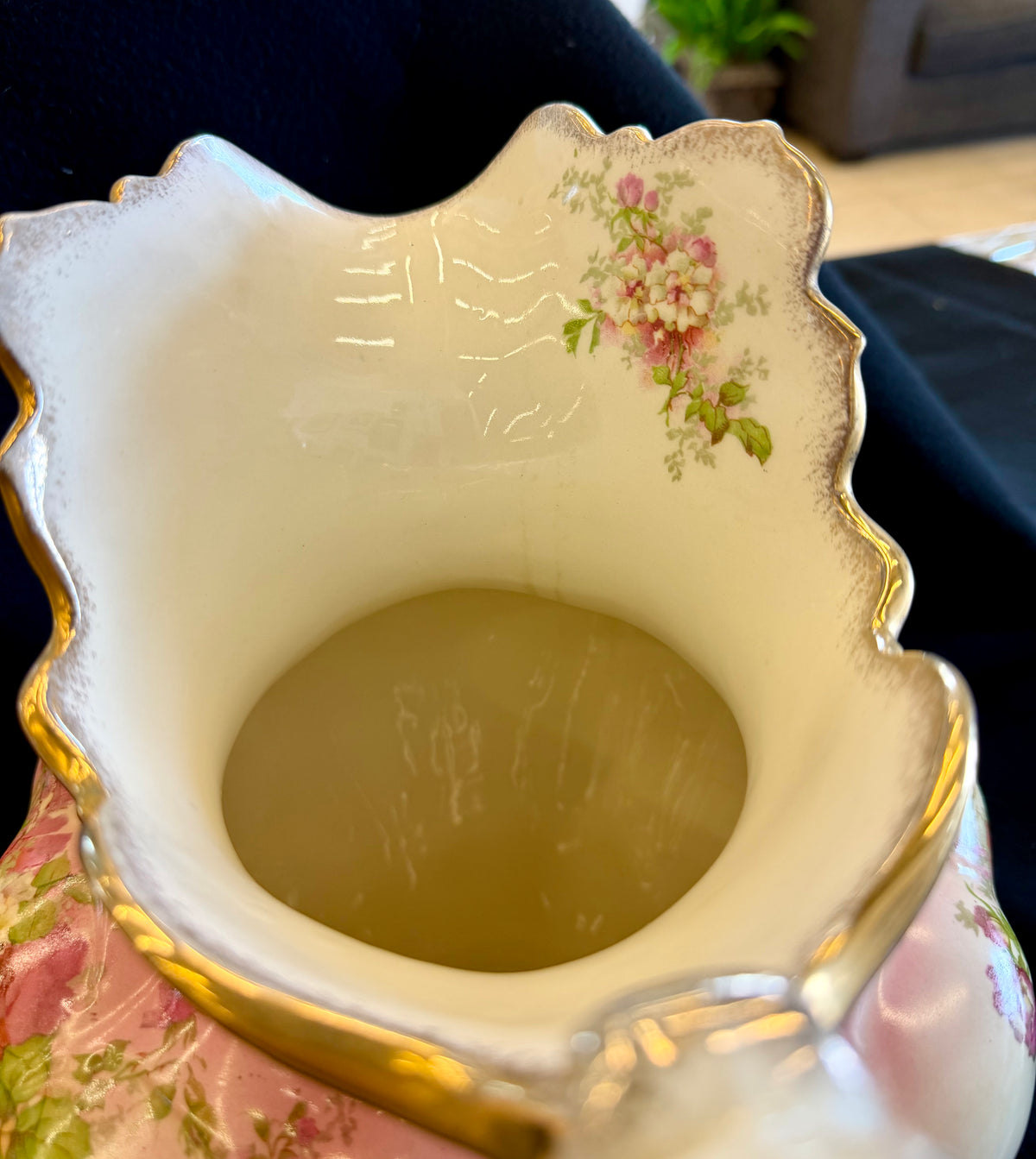 Victorian Porcelain Pitcher with Hand-Painted Roses
