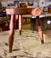 Vintage "Authentique Furniture Products" Rustic Solid Wood 3-Legged Milking Stool with Side Handle