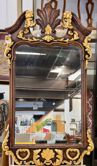 Grand Baroque-Style Carved Wood and Gilt Accent Wall Mirror