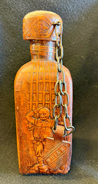 Vintage Hand-Tooled Spanish Leather Don Quixote & Sancho Panza Flask Bottle