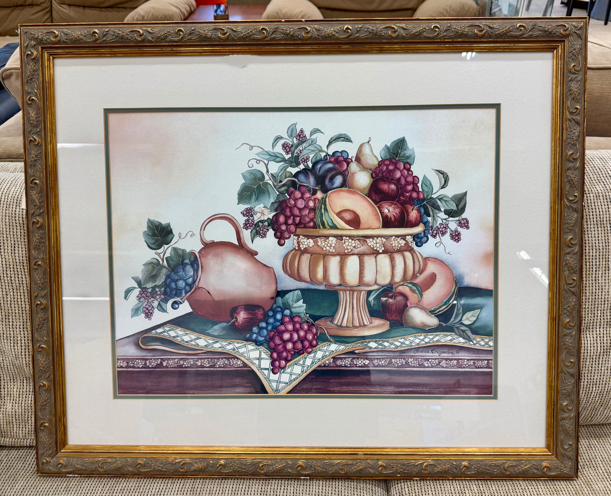 Ornate Framed Still Life by Laurie Korogoden – Fruit & Urn Decor