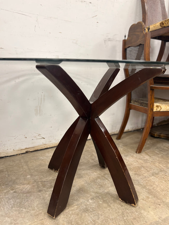 Circular Glass Dining Table w/ Wooden Legs