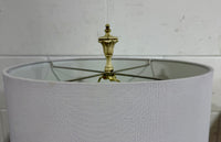 Vintage Mid-Century White and Gilded Gold Leaf Statement Table Lamp with Drum Shade
