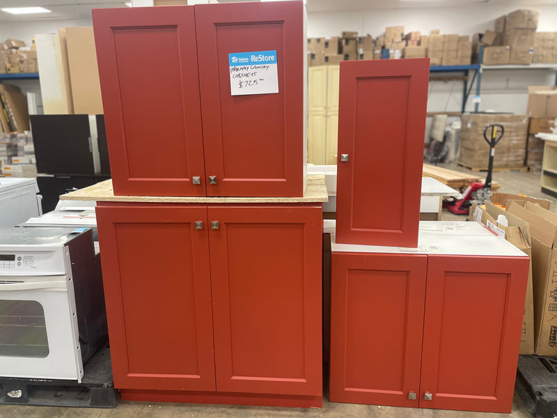 Red Laundry Room Cabinet Set