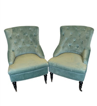 2-Piece Sea Blue Velvet Accent Chairs with Wooden Legs