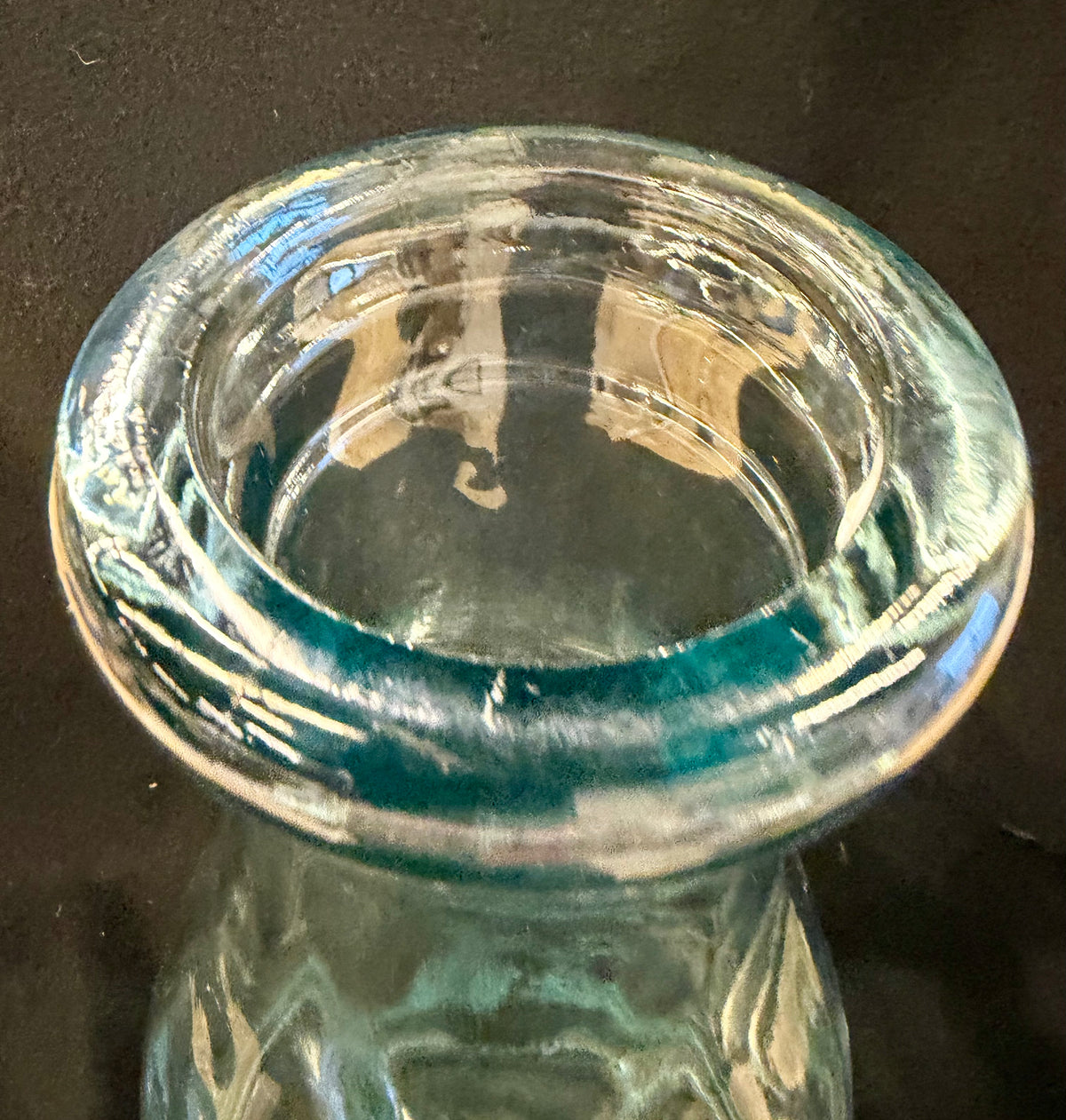 Antique Late 19th-Century Aqua Glass Bottle with Embossed Stars and Panels