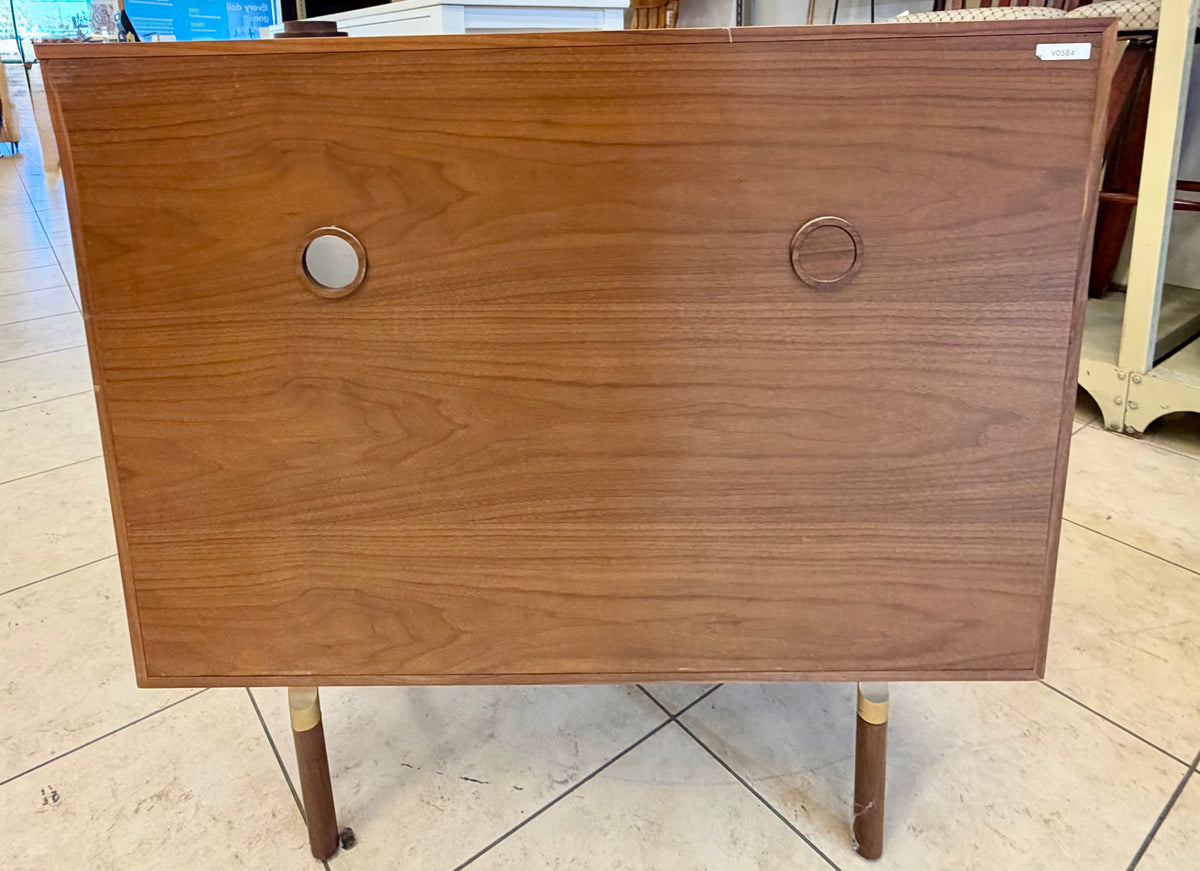 Mid-Century Modern Style Walnut Office Credenza & Lateral File Cabinet with Brass Accent Legs