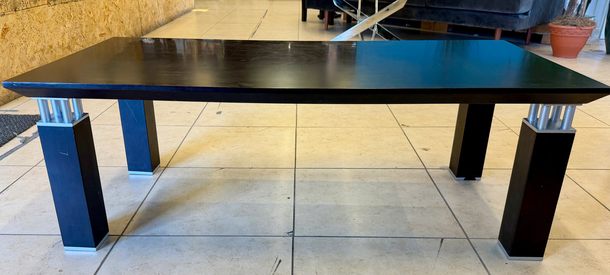 Sleek Modern Black Coffee Table with Brushed Silver Accents
