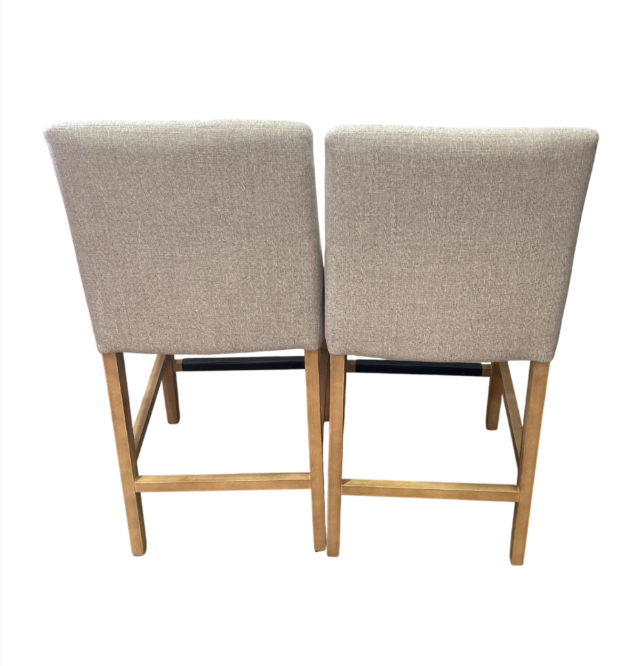 2-Piece Light Grey Upholstered Counter Stool with curved backrest