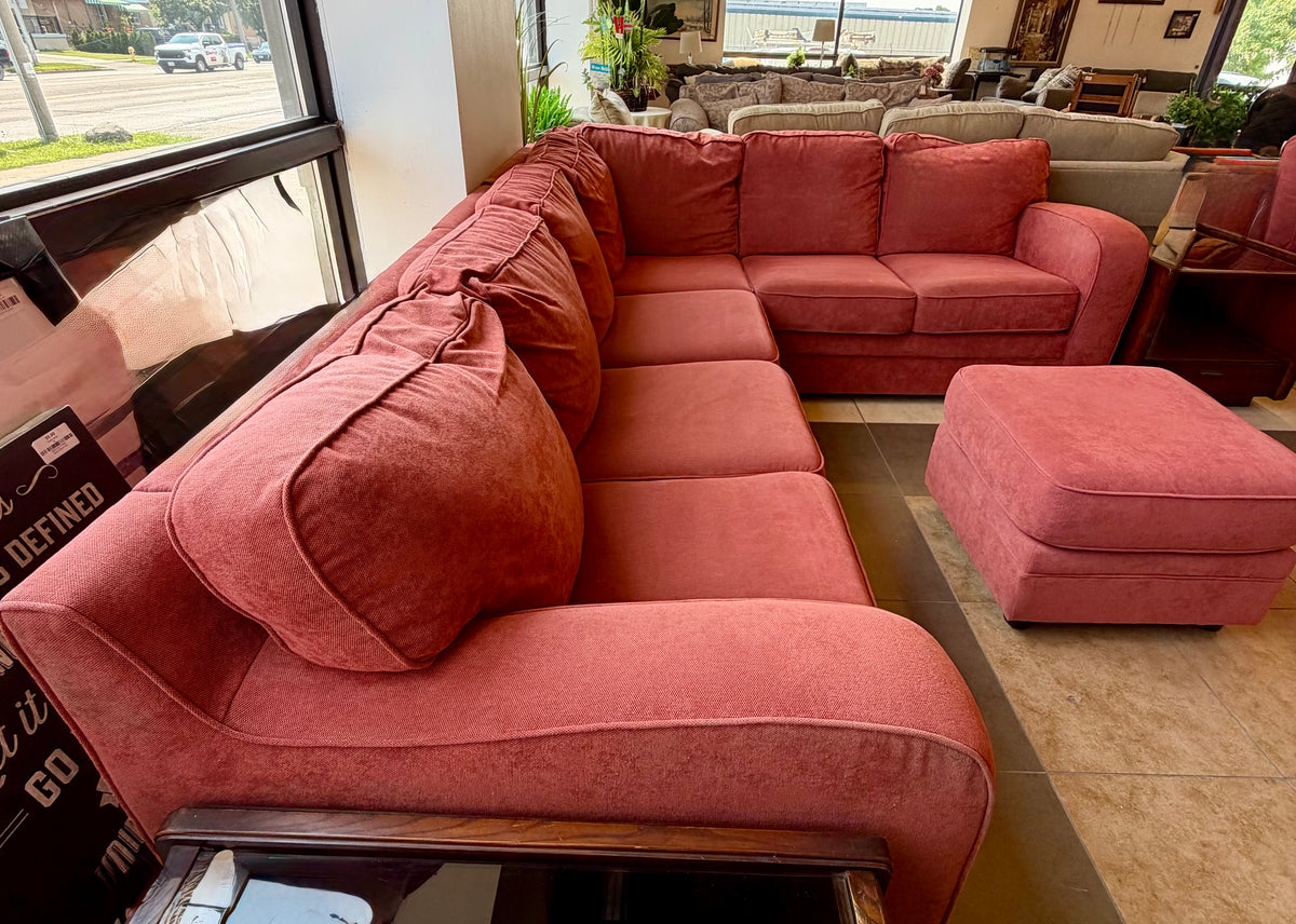 Cozy Coral Sectional, Ottoman, and Chair Set