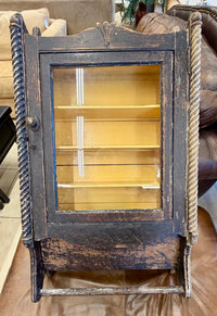 Project-Ready Antique Barber’s Wall Cabinet with  Door and Rope Twist Accents