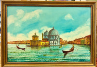 Vintage Mid-Century Venetian Grand Canal Oil Painting – Framed Santa Maria della Salute Scene by Mattorusso