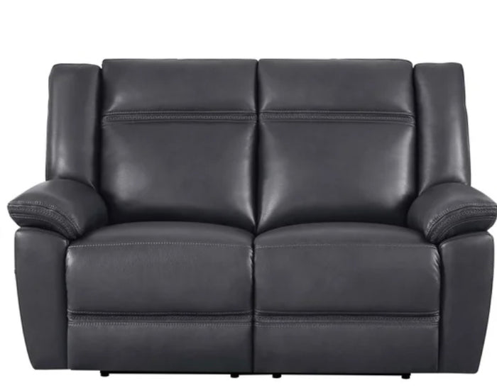 Grey Top-grain Leather Power Reclining Loveseat