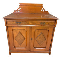 Antique Wood Cabinet with Raised Backsplash and Diamond Panel Doors