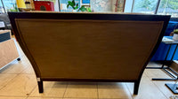 Sophisticated Dark Wood Trim High-Back Settee / Loveseat in Taupe Textured Weave