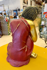 Stunning 26” Large Resting Buddha Statue – Gold & Crimson Zen Decor