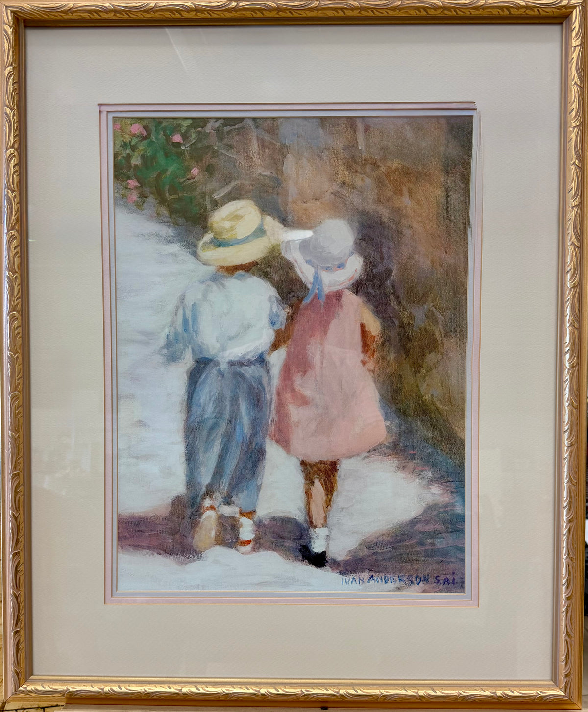 Vintage Framed Lithograph Print: "Secrets" by Ivan Anderson S.A.I.
