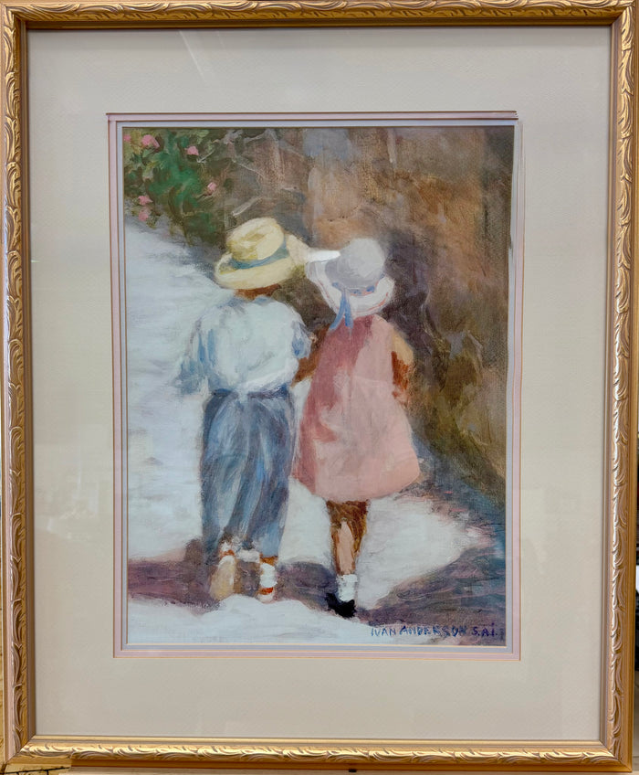 Vintage Framed Lithograph Print: "Secrets" by Ivan Anderson S.A.I.