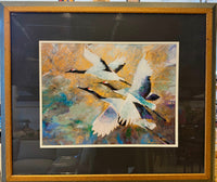 Mid-Century Majestic Cranes in Flight Textured Art Print by Vanguard Studios